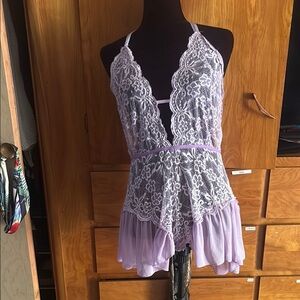 Lavender Lace Crotchless Nightie